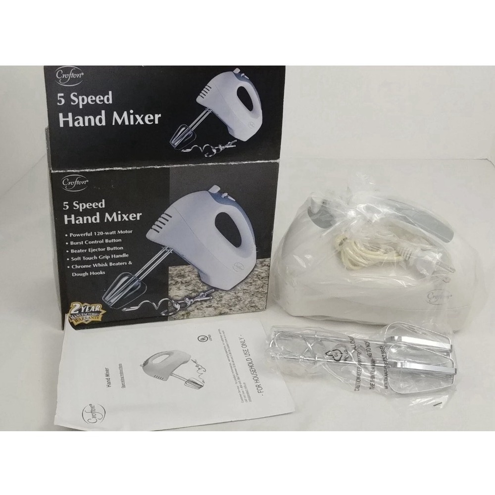 Crofton 5-Speed Hand Mixer‎ No. 8117 w/ Whisk Beaters & Dough Hooks New Open Box